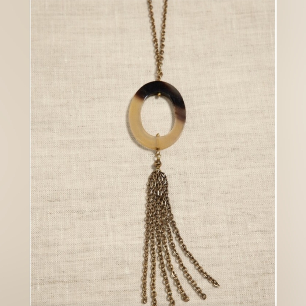 Aureus + Argent Brass Tassel Pendant Necklace - 32" Long Chain - NWOT